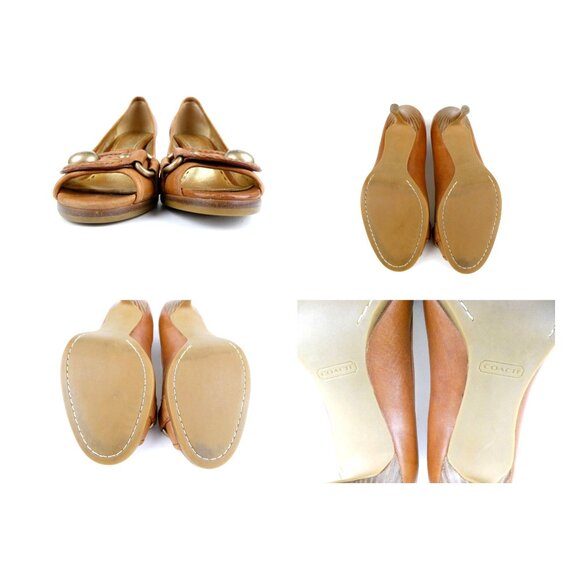 Coach Dorita Tan Leather Open Toe Heels - Picture 10 of 12